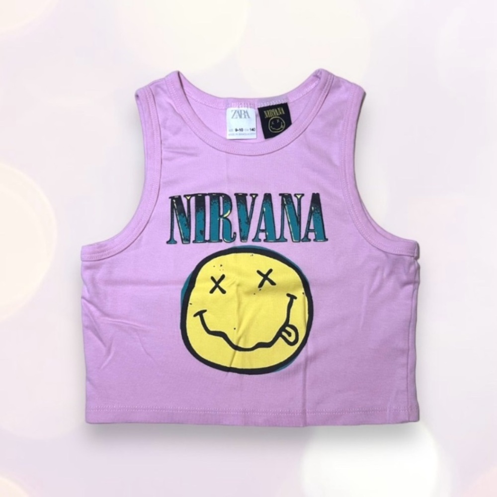 ZARA NIRVANA CROPPED TANK TOP BABY TEE WOMENS XXS or LARGE GIRLS ESTIMATED SIZE
